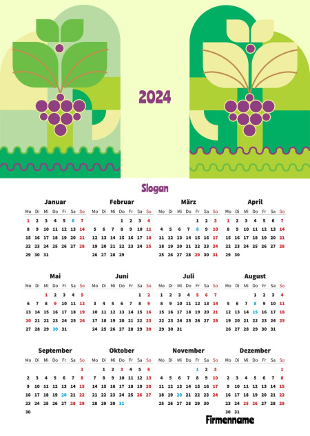 Jahreskalender - Schablone ID 18374